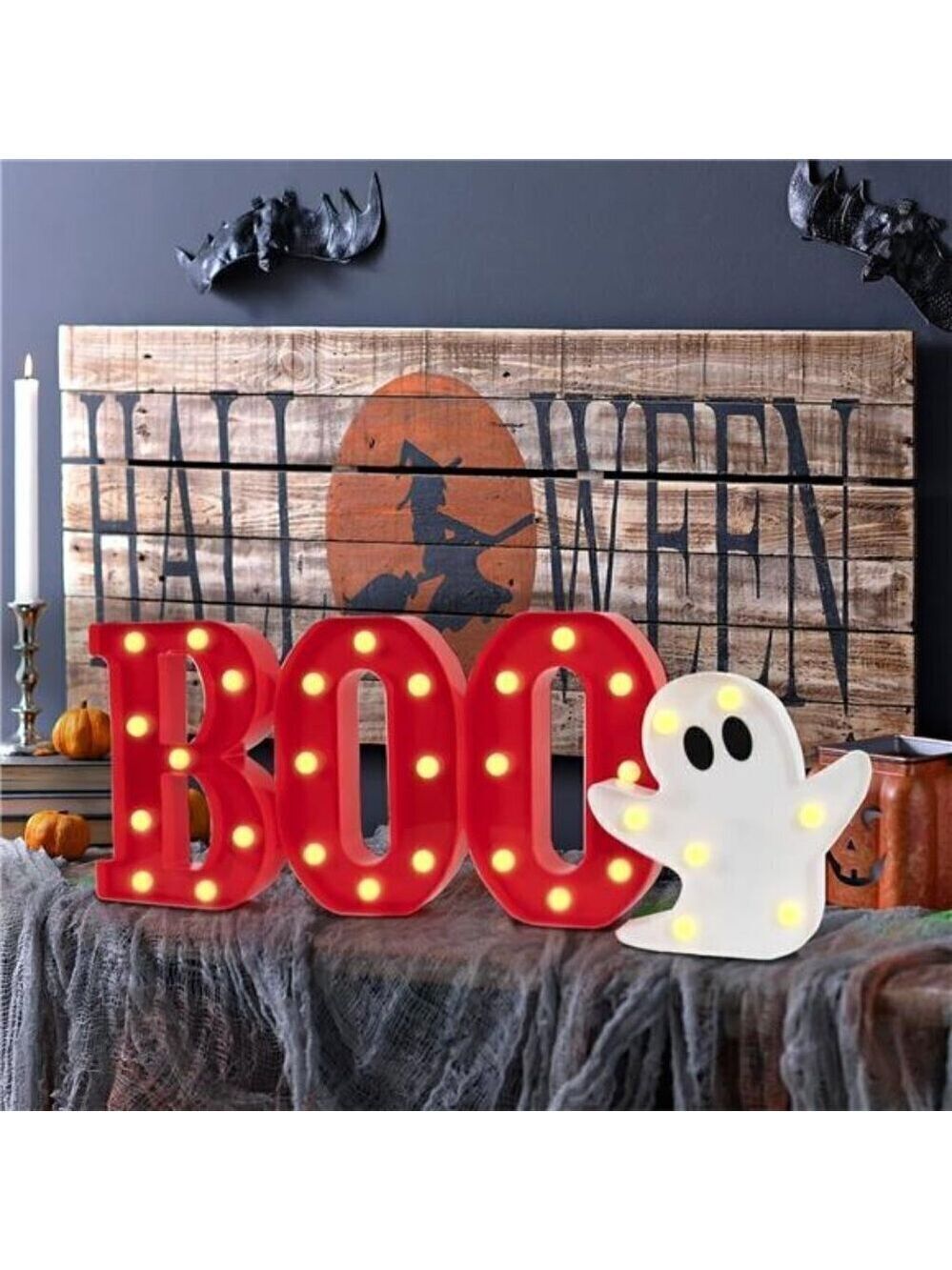 Halloween Decorations Indoor - 4 LED Light Up Letters Boo and Ghost Marquee Sign - Picture 3 of 7